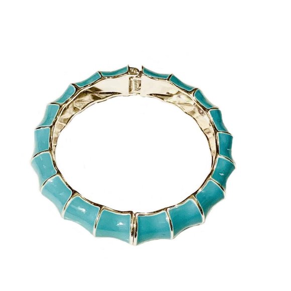 Premier Designs Wavy Blue Enamel Bamboo Hinged Bangle Bracelet - Picture 1 of 7